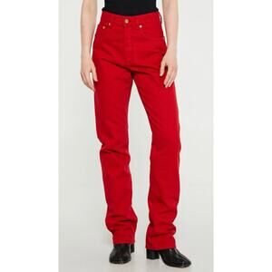Zara Womens Button Fly Jeans Red Straight Leg High Waist Collection Size 8